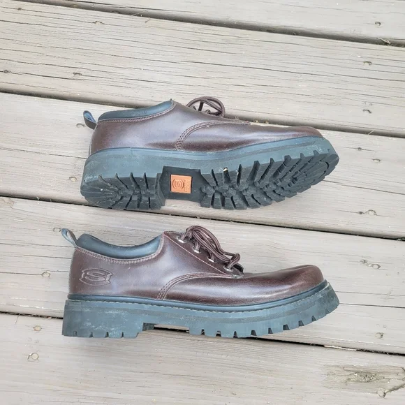 Vintage 90s y2k Skechers‎ Bratz Brown Leather Chunky Heel Oxford Jammers 9.5